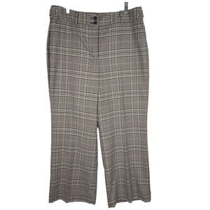 Talbots‎ Dress Pants Curvy Plaid Ivory Brown 16 Wool Blend Wide Leg Lined Career